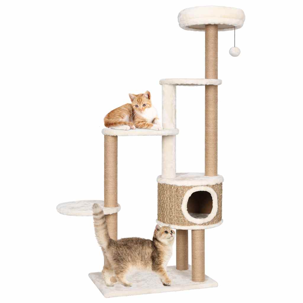 “148 cm Luxe Kattenboom met Zachte Kussens & Krabpalen – Multi-Level Speel- & Rustplek”